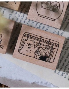 Train Ride [Bear & Girl Travel Together Collection] Wood Stamp | Eileen Tai