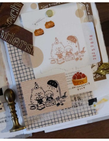 Bear & Girl Blissful Days Wood Stamp | Eileen Tai