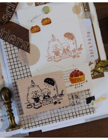 Bear & Girl Blissful Days Wood Stamp | Eileen Tai