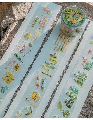 Loop PET tape [Glossy & Iridescent] Bunbōgu [Kiss-cut] | Meow Illustration
