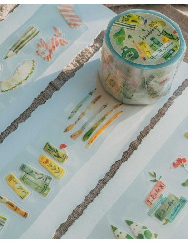 Loop PET tape [Glossy & Iridescent] Bunbōgu [Kiss-cut] | Meow Illustration