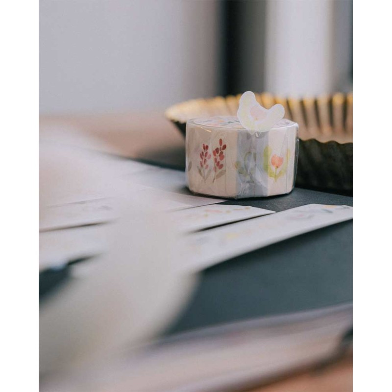 Little Corner Blooms Japanese Washi tape [Kiss-cut] | Meow Illustration