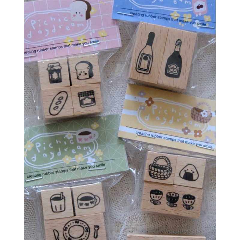 Set de Sellos de madera Set 01 - Pink Bread & Jam [Picnic Daydream Collection] | Eileen Tai