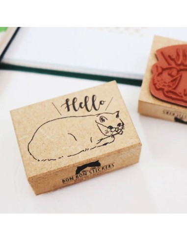 Wood Stamp Hello Cat | Bon Bon Stickers