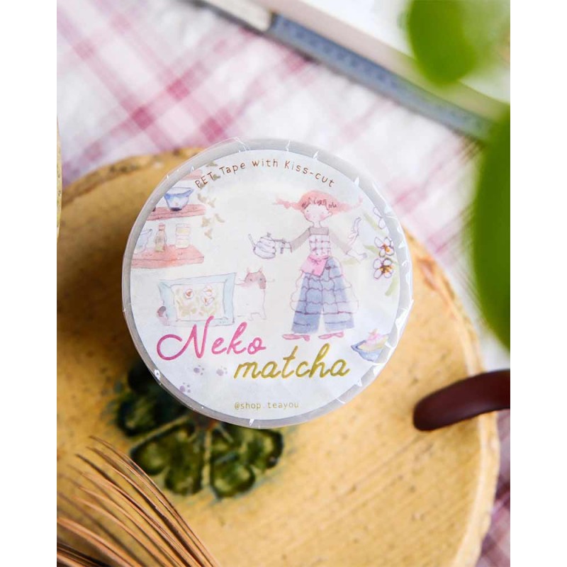 Bucle PET tape [Mate] Neko Matcha [Pre-cortado] | Teayou