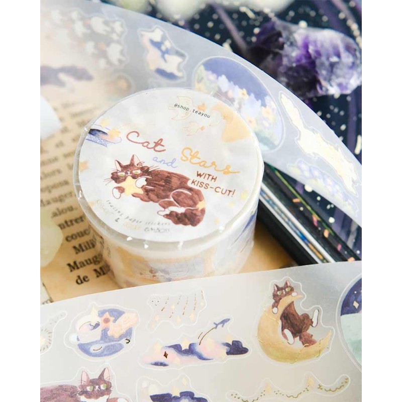 Loop Cat and Stars Tracing Tape [Kiss-cut] | Teayou