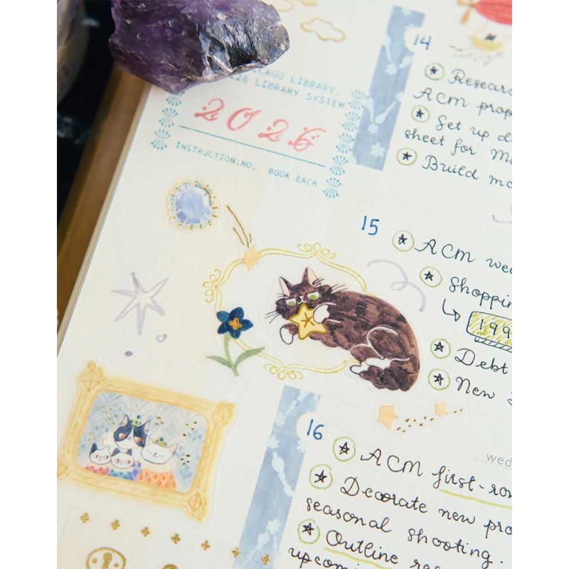 Loop Cat and Stars Tracing Tape [Kiss-cut] | Teayou