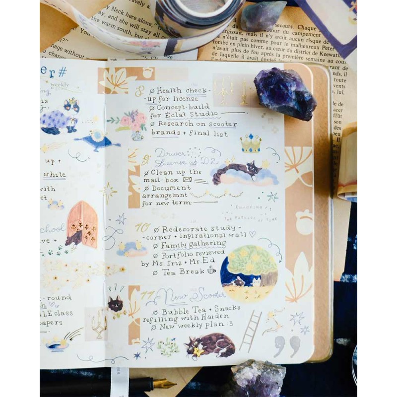 Bucle Vellum tape Cat and Stars [Pre-cortado] | Teayou