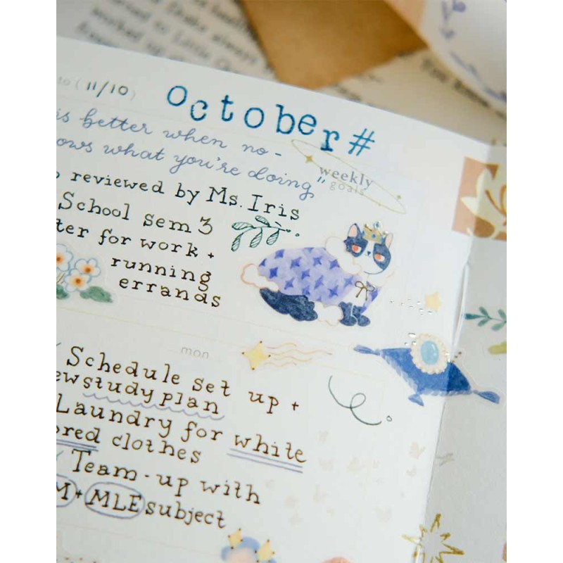 Loop Cat and Stars Tracing Tape [Kiss-cut] | Teayou