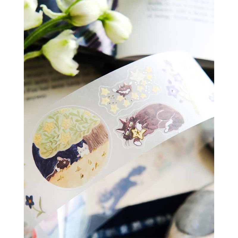 Bucle Vellum tape Cat and Stars [Pre-cortado] | Teayou