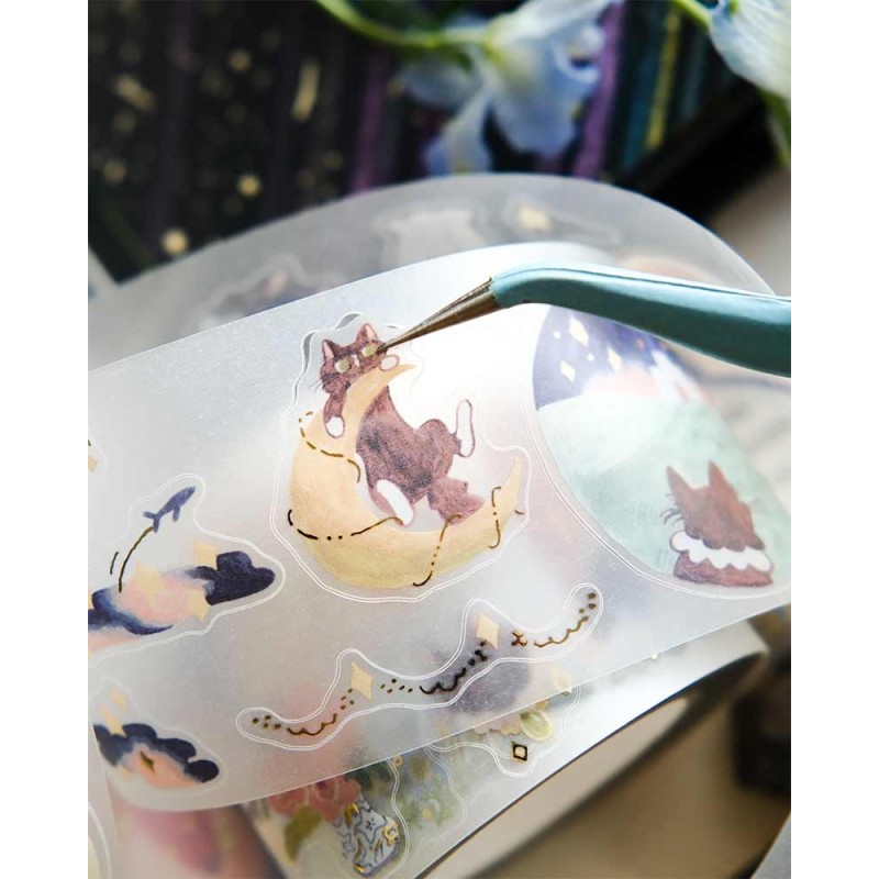 Loop Cat and Stars Tracing Tape [Kiss-cut] | Teayou