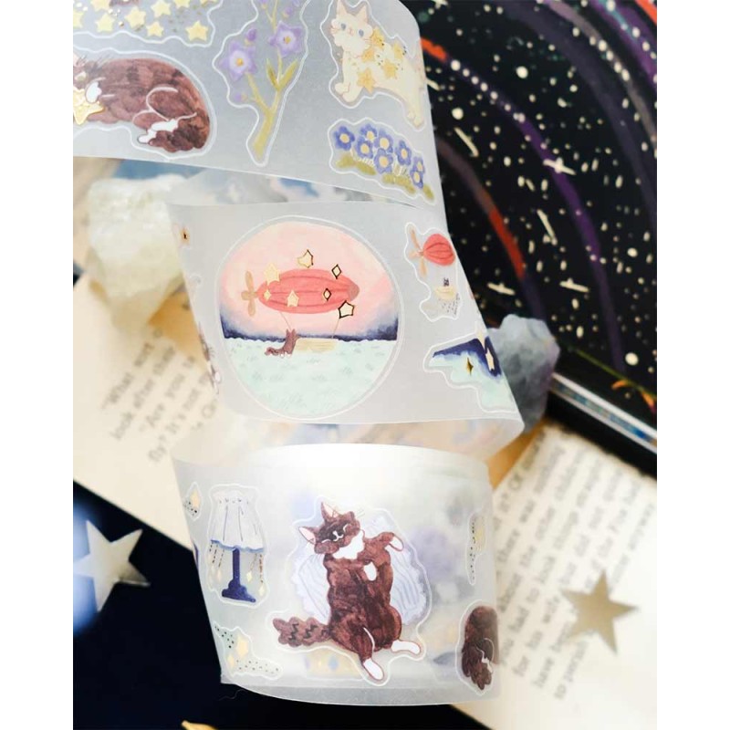 Loop Cat and Stars Tracing Tape [Kiss-cut] | Teayou