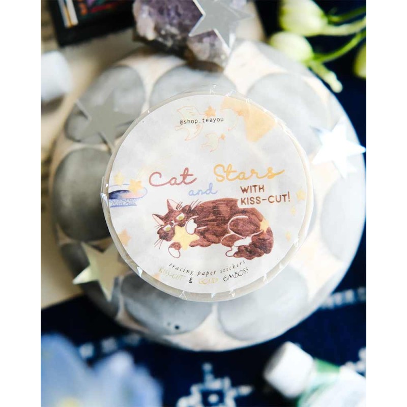 Loop Cat and Stars Tracing Tape [Kiss-cut] | Teayou