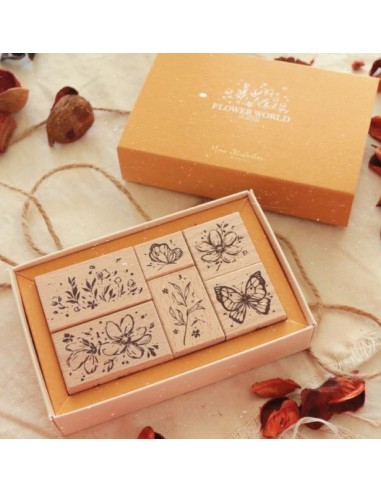 Set de Sellos de madera Botanic Collection A Little Flower World  (6 piezas) | Meow Illustration