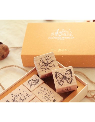 Set de Sellos de madera Botanic Collection A Little Flower World  (6 piezas) | Meow Illustration