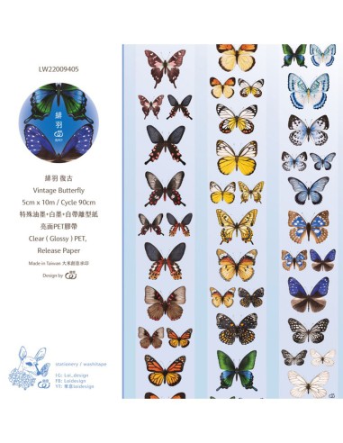 Clear Glossy Masking Tape PET Vintage Butterfly | Loi Design