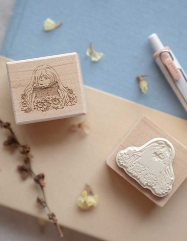 Reading in Sunflower Field Wood Stamp | Sho Little Happiness