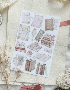 Books & Lace n.1 (Papel Pegatina Mate Grande) | Leela Journals