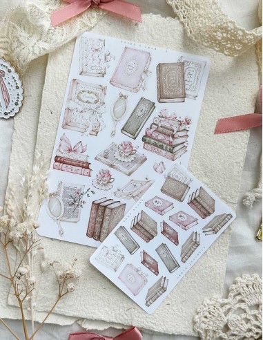 Books & Lace n.1 (White Sticker Paper Matte Large) | Leela Journals