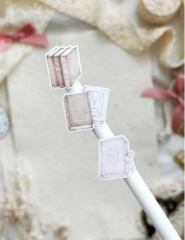 Books & Lace n.1 (White Sticker Paper Matte Mini) | Leela Journals