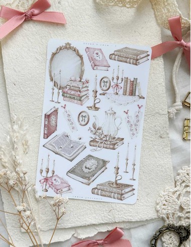 Books & Lace n.2 (White Sticker Paper Matte Large) | Leela Journals