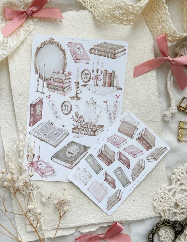 Books & Lace n.2 (White Sticker Paper Matte Large) | Leela Journals