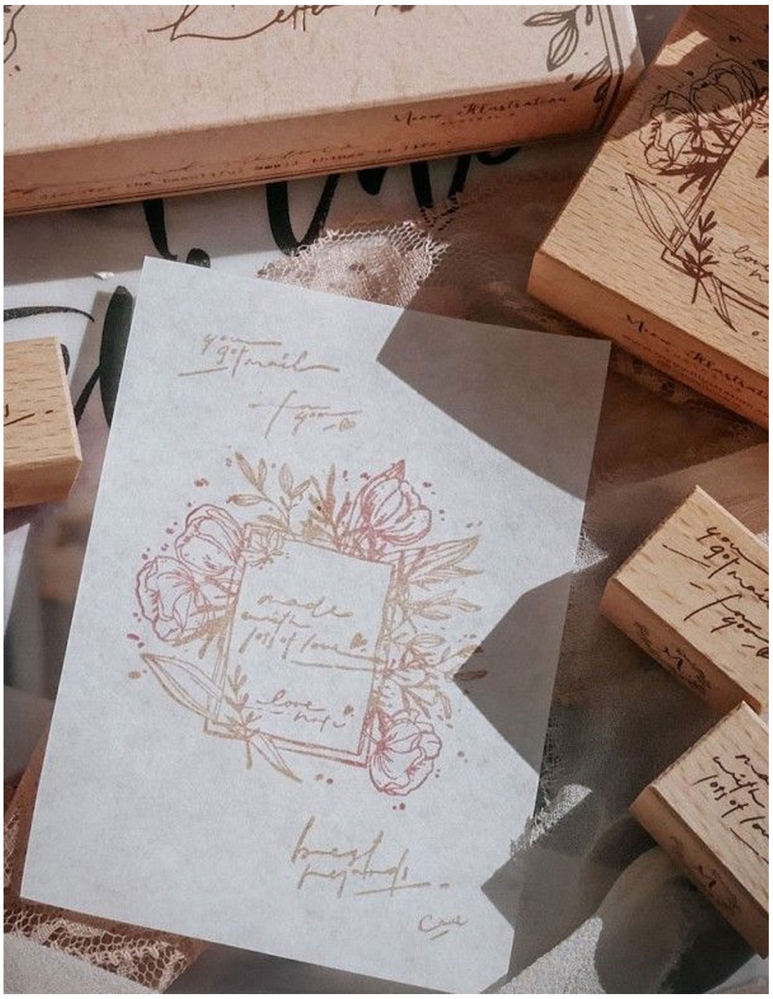 Wood Stamps Set A Hand Written Letter (4 pcs) | Meow Illustration