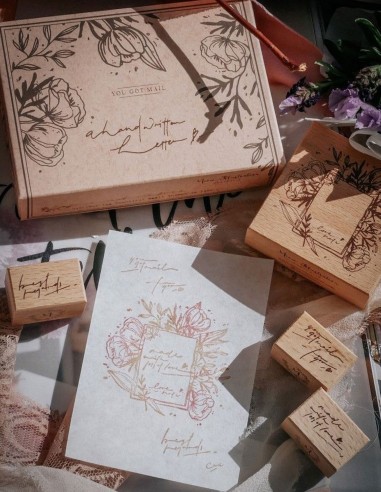 Wood Stamps Set A Hand Written Letter (4 pcs) | Meow Illustration