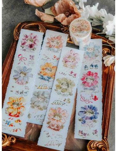 Bucle Washi tape Flower Girls con Foil dorado rosa | Meow Illustration