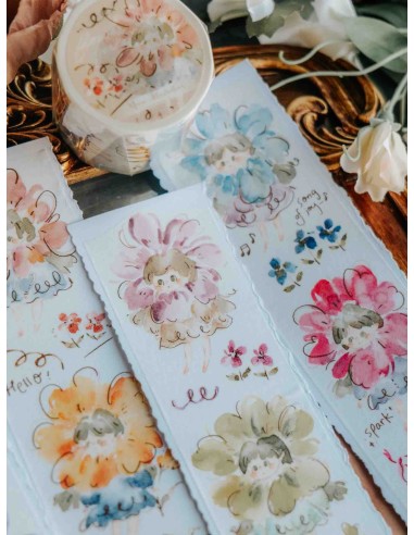 Bucle Washi tape Flower Girls con Foil dorado rosa | Meow Illustration