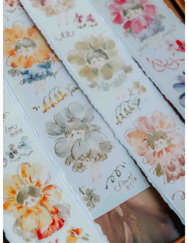 Bucle Washi tape Flower Girls con Foil dorado rosa | Meow Illustration