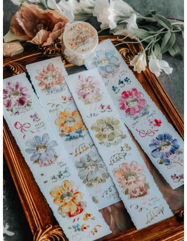 Loop Flower Girls Washi-tape with Rose Gold Foil | Meow Illustration