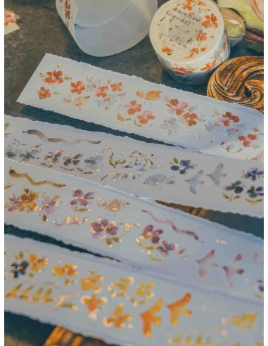Bucle Washi tape Rainbow Friends vol.1 con Foil dorado rosa | Meow Illustration
