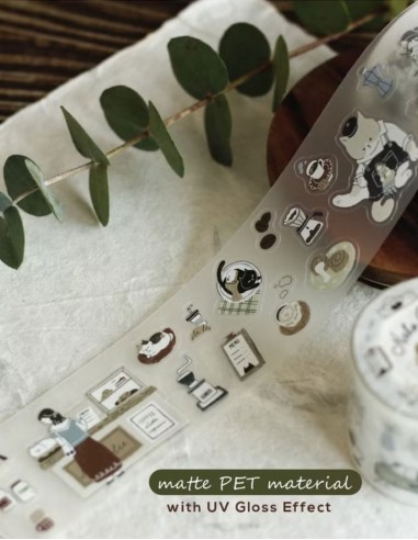 PET tape (Mate) Neko Cafe (Pre-cortado) | Teayou