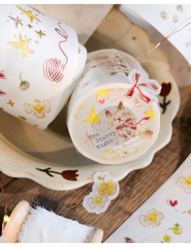 Washi tape The Starry Night con Foil Dorado (Ilustraciones Pre-cortadas) | Meow Illustration