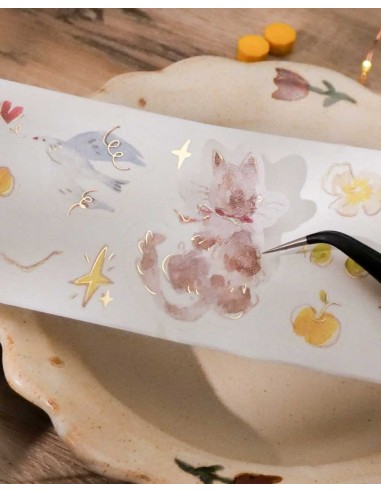 Washi tape The Starry Night con Foil Dorado (Ilustraciones Pre-cortadas) | Meow Illustration