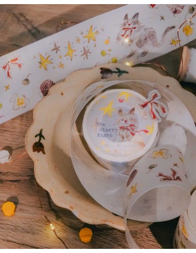 Bucle Washi tape The Starry Night con Foil Dorado (Ilustraciones Pre-cortadas) | Meow Illustration